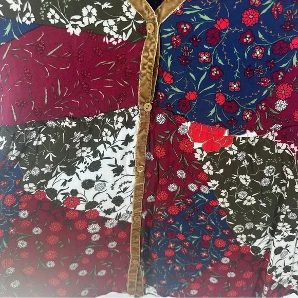 Zara Floral Patchwork V-Neck Babydoll Top Size Large V Neck - Picture 3 of 6